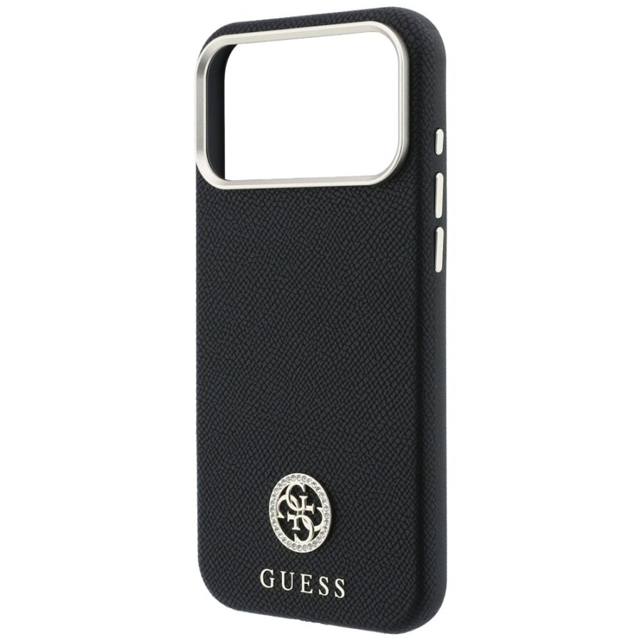 Etui Guess Grained Round Strass Logo MagSafe do iPhone 18 Pro / 17 Pro czarny