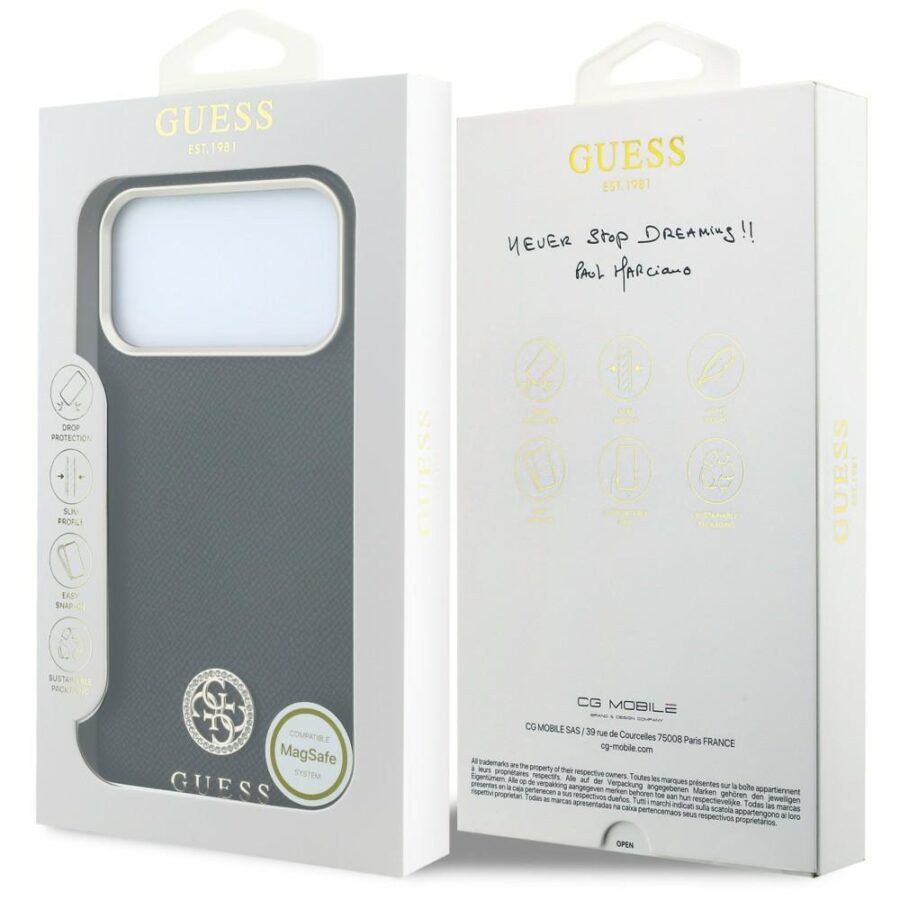 Etui Guess Grained Round Strass Logo MagSafe do iPhone 18 Pro / 17 Pro czarny