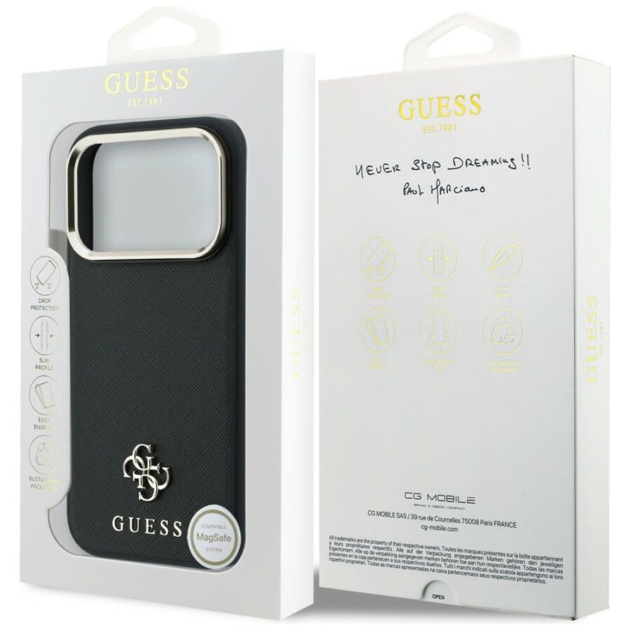Etui Guess Saffiano Small 4G & Classic Logo MagSafe do iPhone 18 Pro / 17 Pro czarny