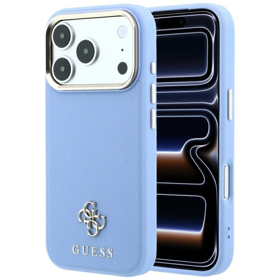 Etui Guess Saffiano Small 4G & Classic Logo MagSafe do iPhone 18 Pro Max / 17 Pro Max jasno niebieski