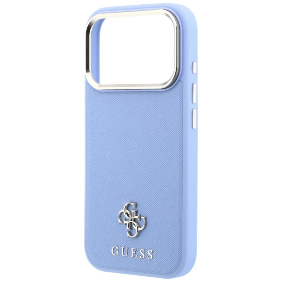 Etui Guess Saffiano Small 4G & Classic Logo MagSafe do iPhone 18 Pro Max / 17 Pro Max jasno niebieski