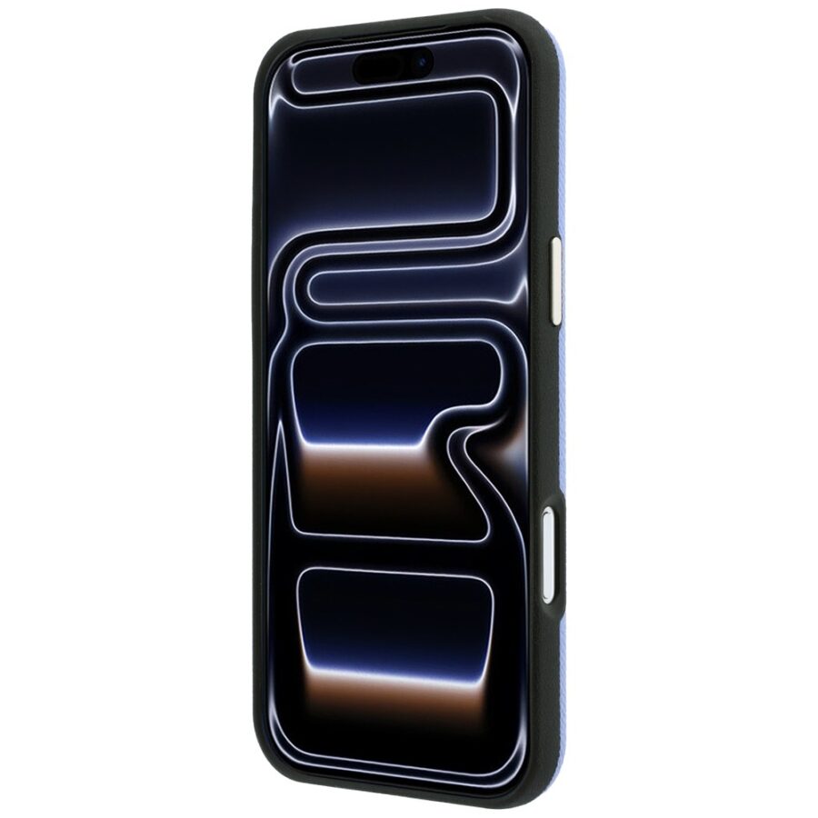 Etui Guess Grained Round Strass Logo MagSafe do iPhone 18 Pro / 17 Pro niebieski