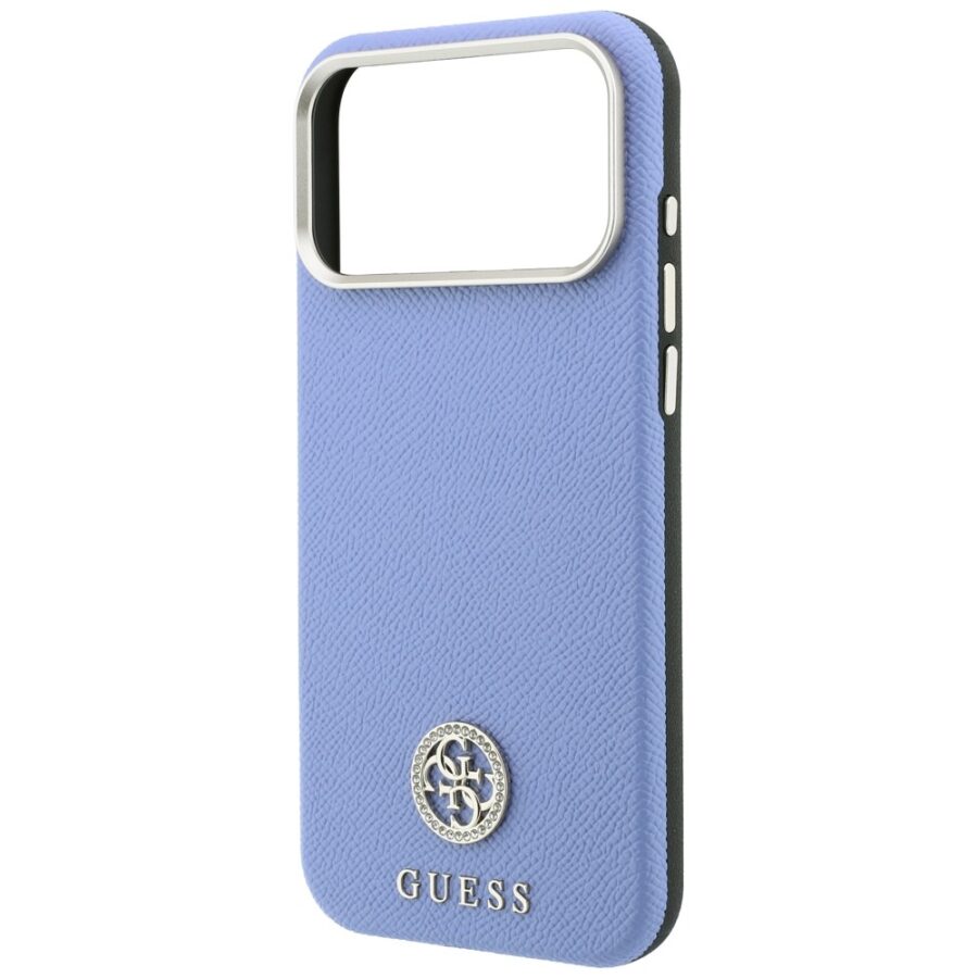 Etui Guess Grained Round Strass Logo MagSafe do iPhone 18 Pro / 17 Pro niebieski