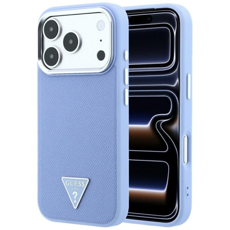 Etui Guess Grained Triangle Logo MagSafe do iPhone 18 Pro / 17 Pro niebieski