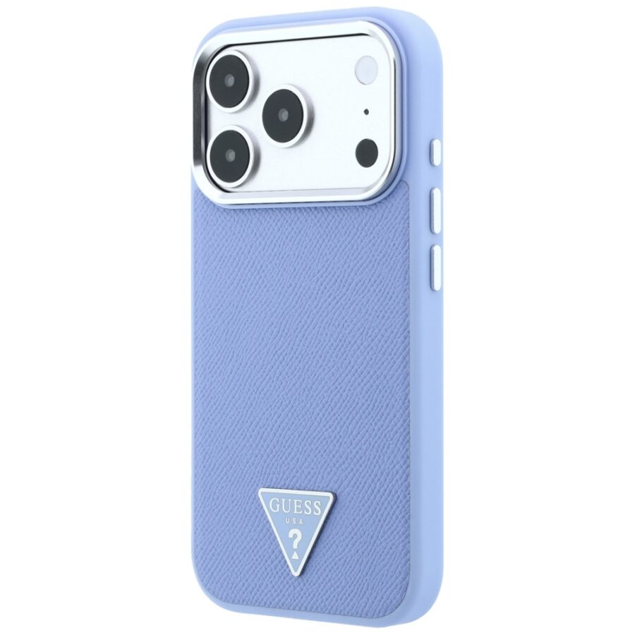 Etui Guess Grained Triangle Logo MagSafe do iPhone 18 Pro / 17 Pro niebieski