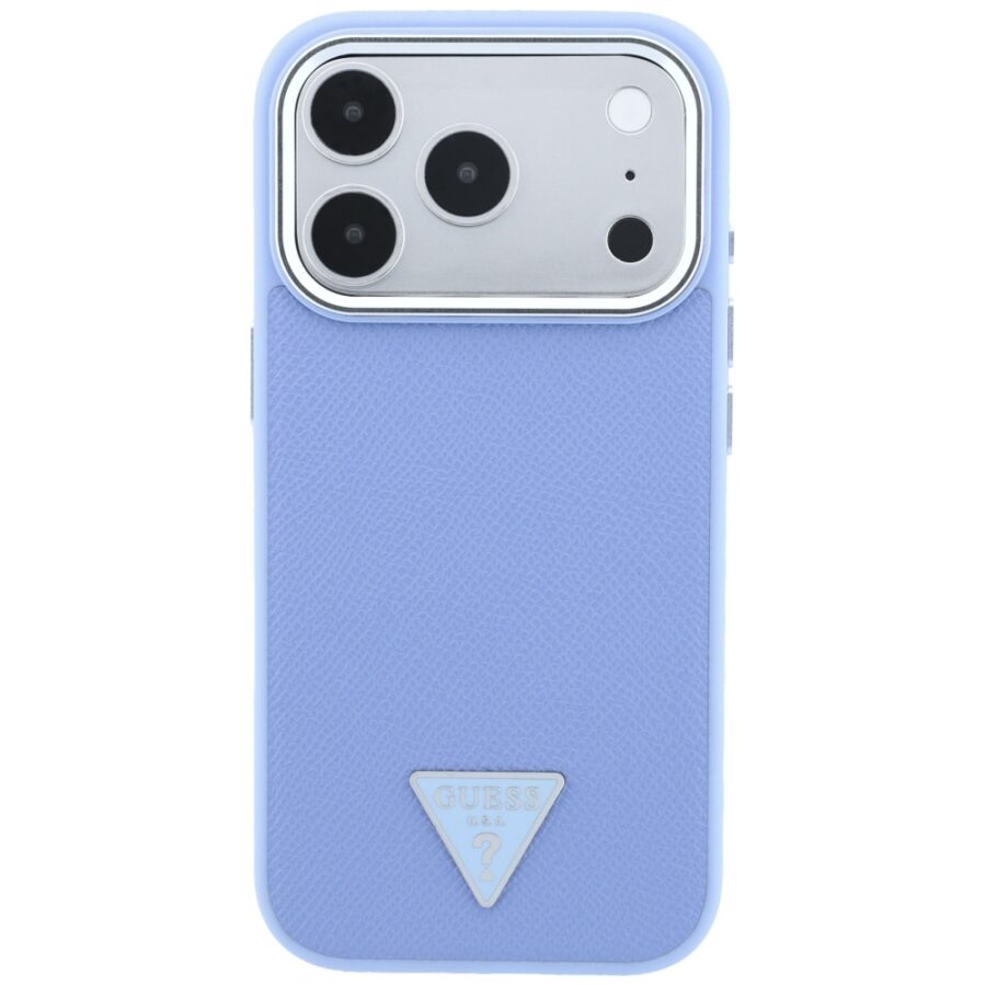 Etui Guess Grained Triangle Logo MagSafe do iPhone 18 Pro / 17 Pro niebieski