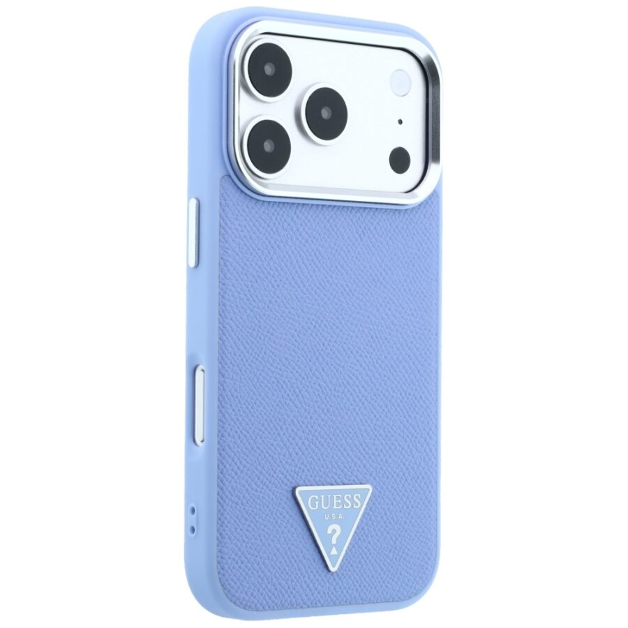 Etui Guess Grained Triangle Logo MagSafe do iPhone 18 Pro / 17 Pro niebieski