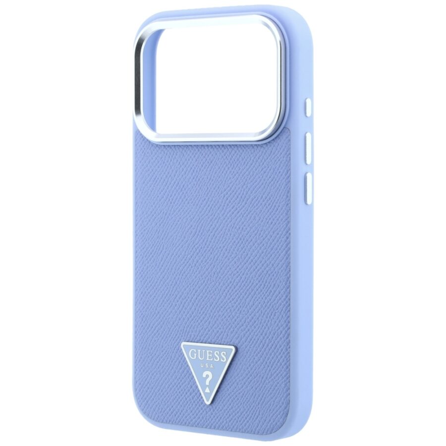 Etui Guess Grained Triangle Logo MagSafe do iPhone 18 Pro / 17 Pro niebieski