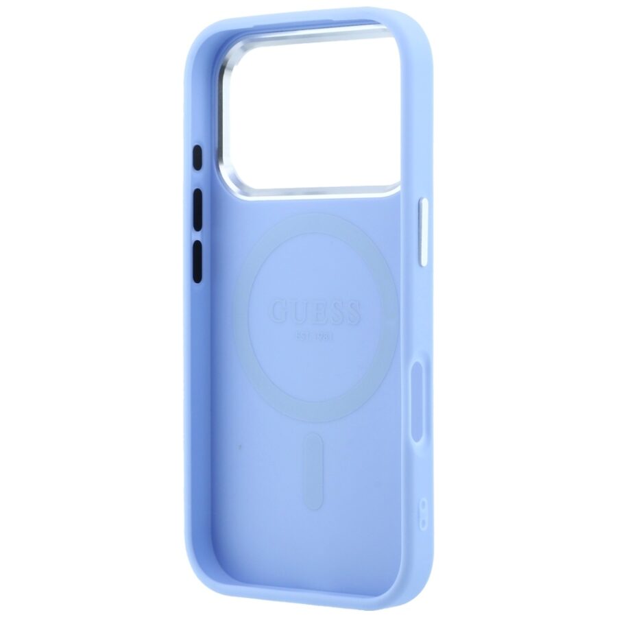 Etui Guess Grained Triangle Logo MagSafe do iPhone 18 Pro / 17 Pro niebieski