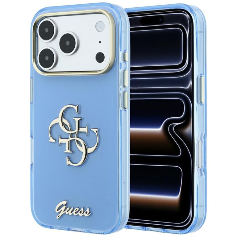 Etui Guess IML 4G Script Metal do iPhone 18 Pro Max / 17 Pro Max jasno niebieski