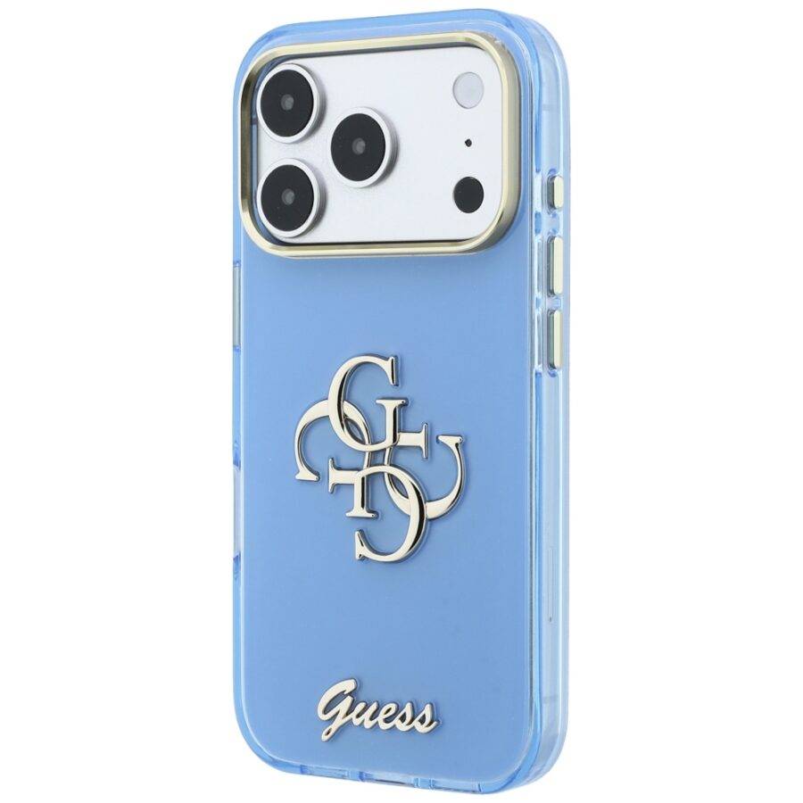 Etui Guess IML 4G Script Metal do iPhone 18 Pro Max / 17 Pro Max jasno niebieski
