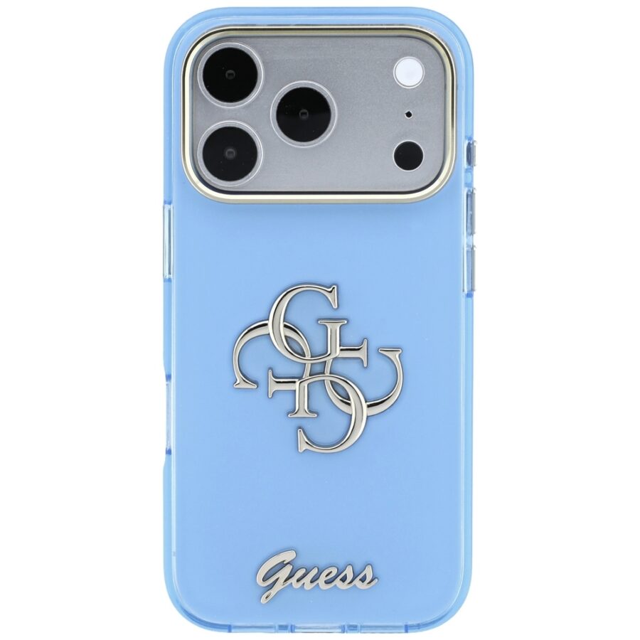 Etui Guess IML 4G Script Metal do iPhone 18 Pro Max / 17 Pro Max jasno niebieski