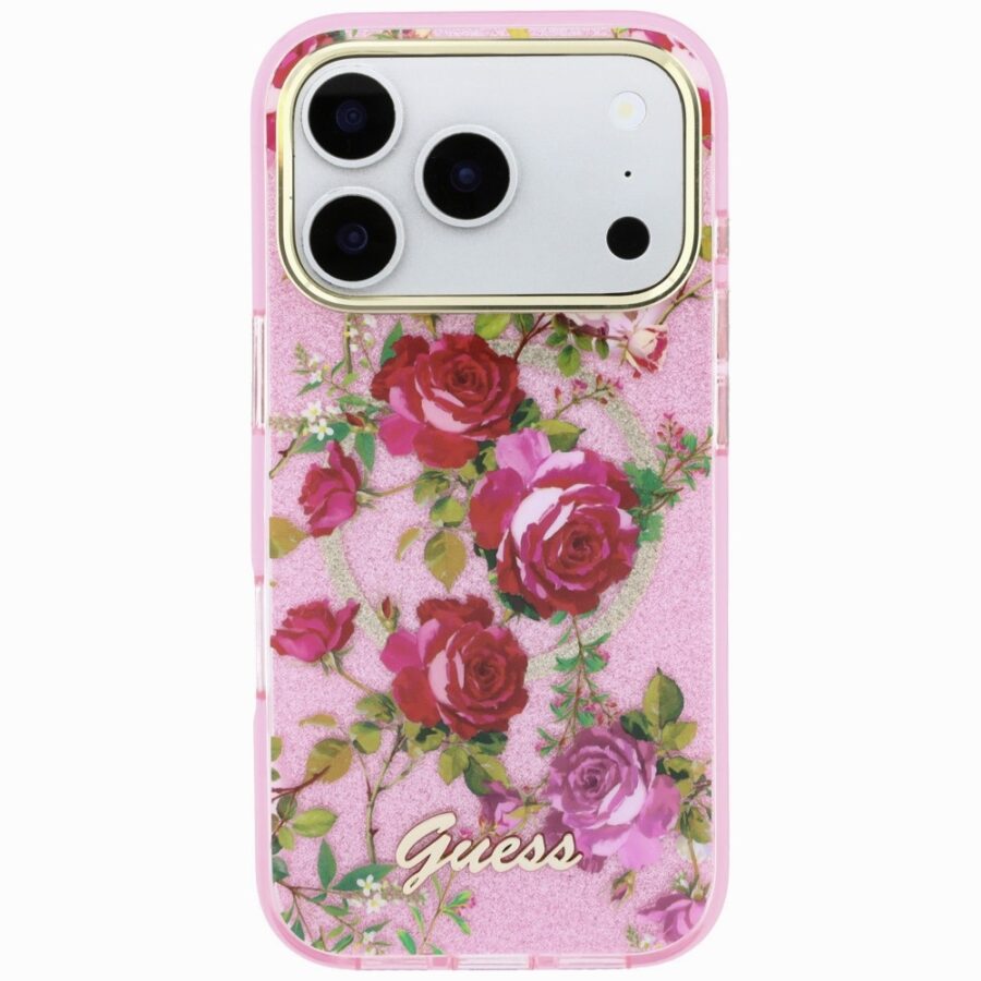Etui Guess IML Glitter Blossom Roses MagSafe do iPhone 18 Pro Max / 17 Pro Max różowy