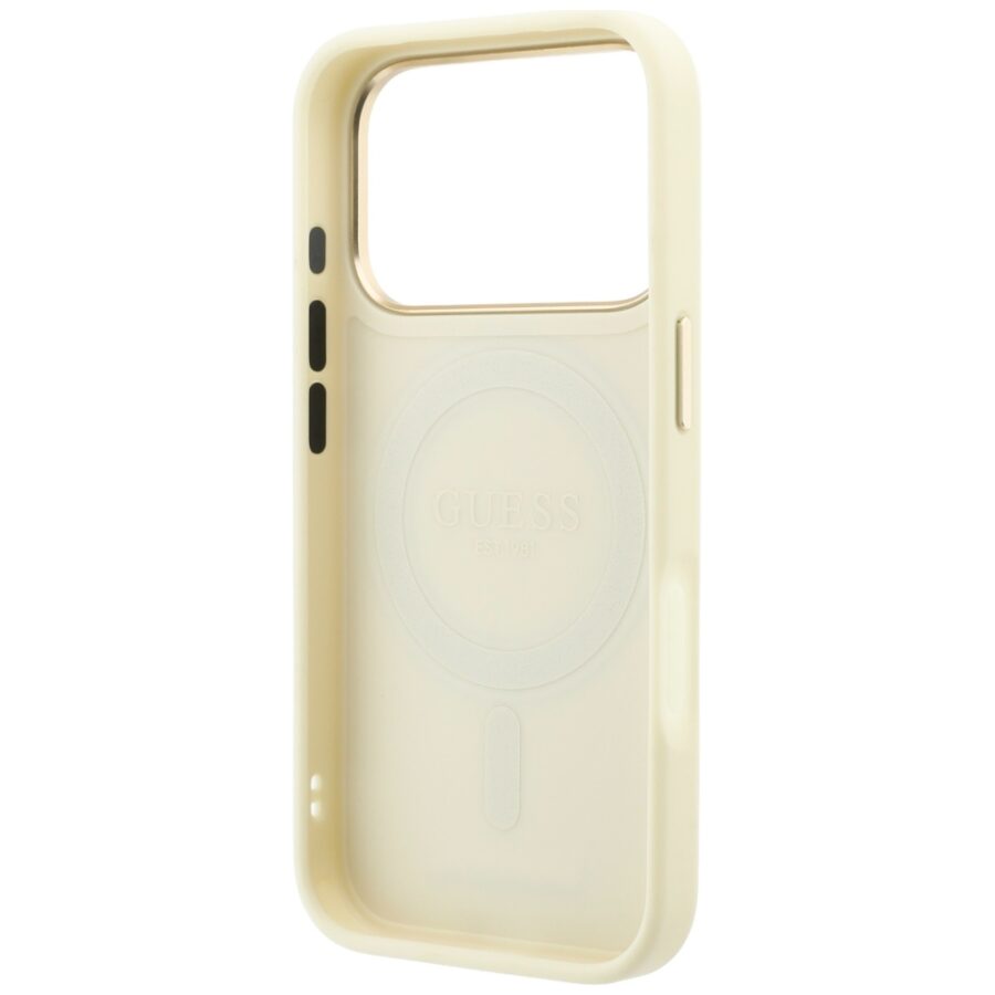 Etui Guess Ring Stand 360 Grained Classic Logo MagSafe do iPhone 18 Pro / 17 Pro beżowy