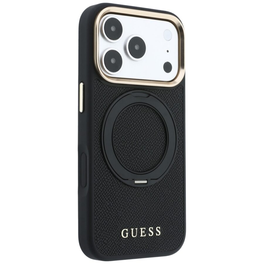 Etui Guess Ring Stand 360 Grained Classic Logo MagSafe do iPhone 18 Pro / 17 Pro czarny