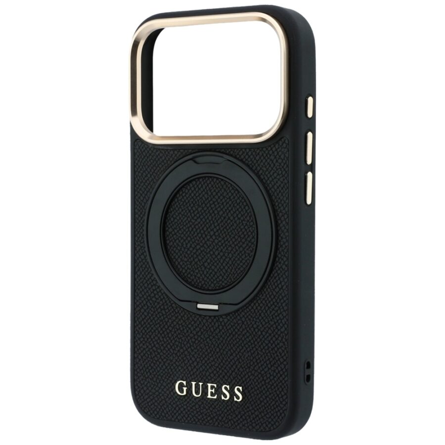 Etui Guess Ring Stand 360 Grained Classic Logo MagSafe do iPhone 18 Pro / 17 Pro czarny