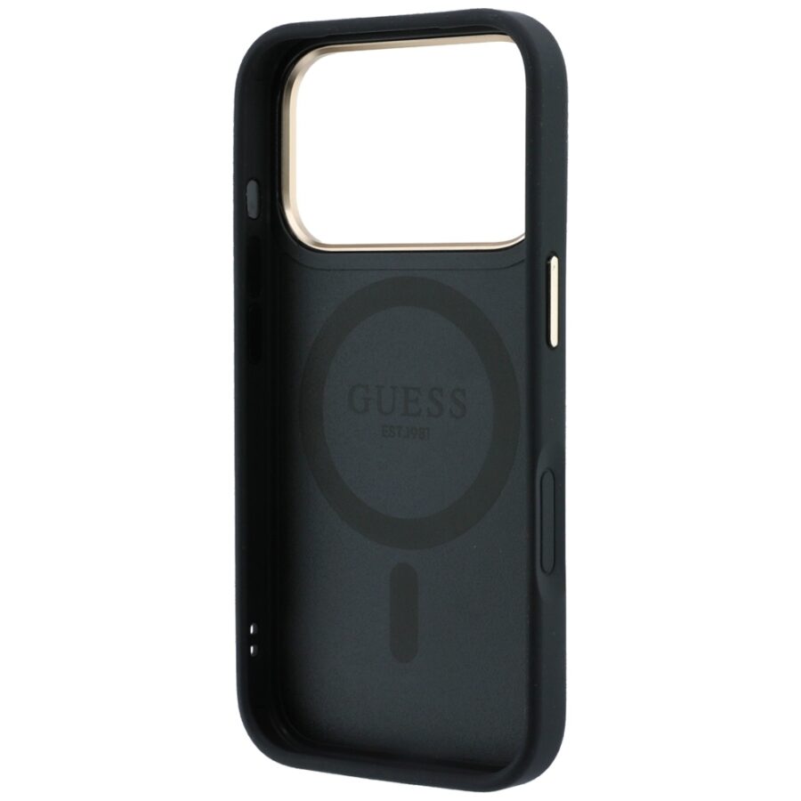 Etui Guess Ring Stand 360 Grained Classic Logo MagSafe do iPhone 18 Pro / 17 Pro czarny