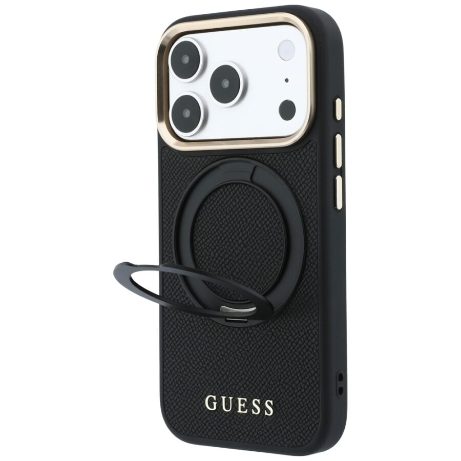 Etui Guess Ring Stand 360 Grained Classic Logo MagSafe do iPhone 18 Pro Max / 17 Pro Max czarny