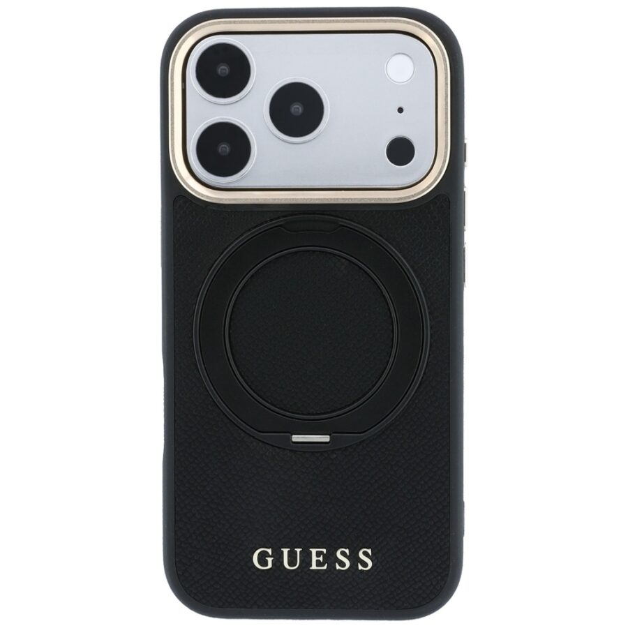 Etui Guess Ring Stand 360 Grained Classic Logo MagSafe do iPhone 18 Pro Max / 17 Pro Max czarny