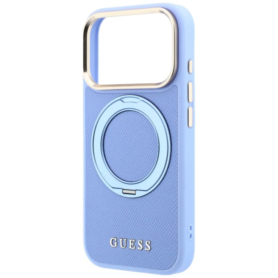 Etui Guess Ring Stand 360 Grained Classic Logo MagSafe do iPhone 18 Pro / 17 Pro jasnoniebieski