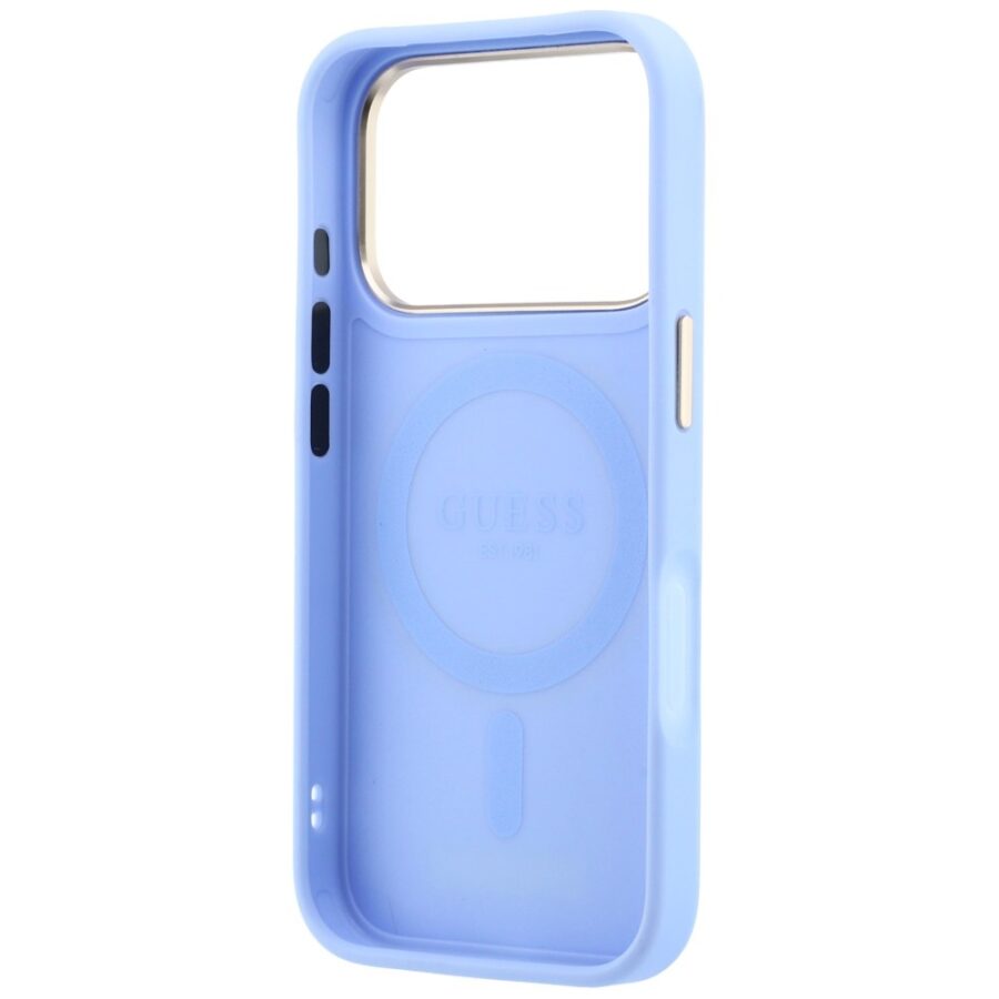 Etui Guess Ring Stand 360 Grained Classic Logo MagSafe do iPhone 18 Pro / 17 Pro jasnoniebieski
