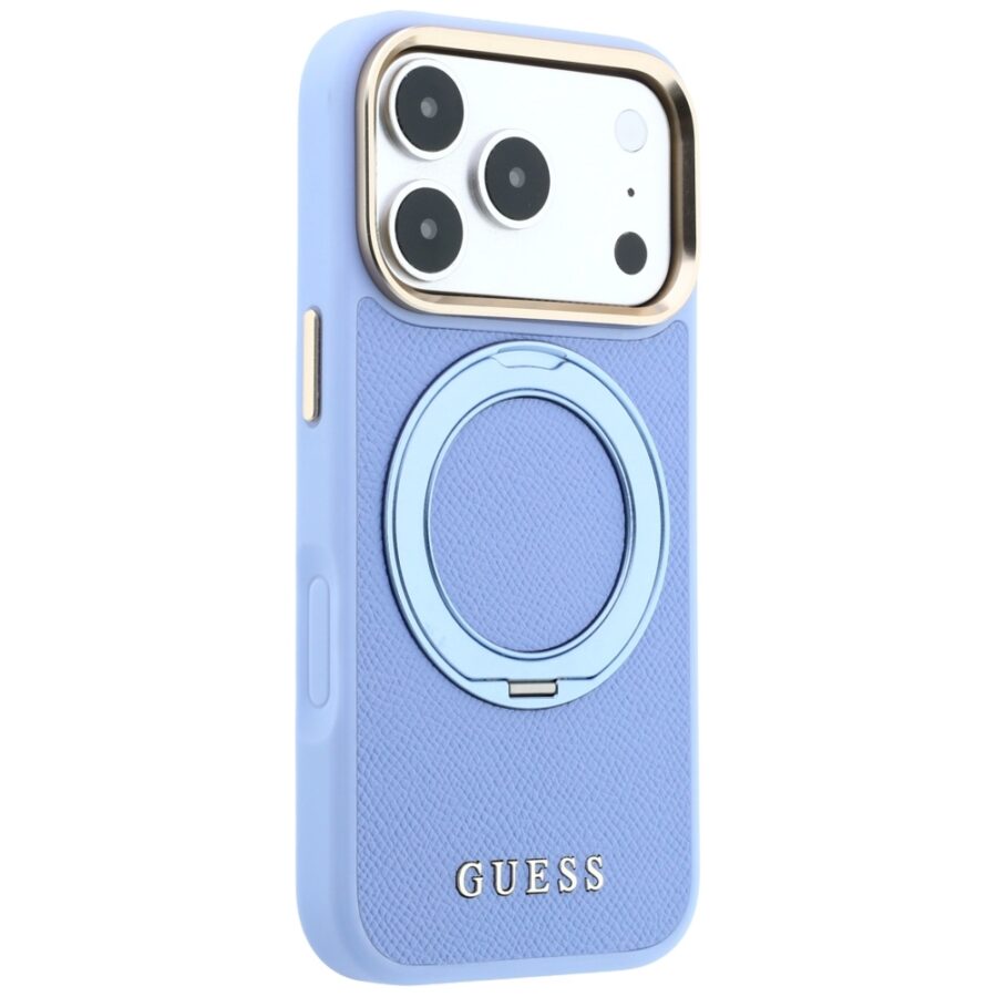 Etui Guess Ring Stand 360 Grained Classic Logo MagSafe do iPhone 18 Pro Max / 17 Pro Max jasnoniebieski