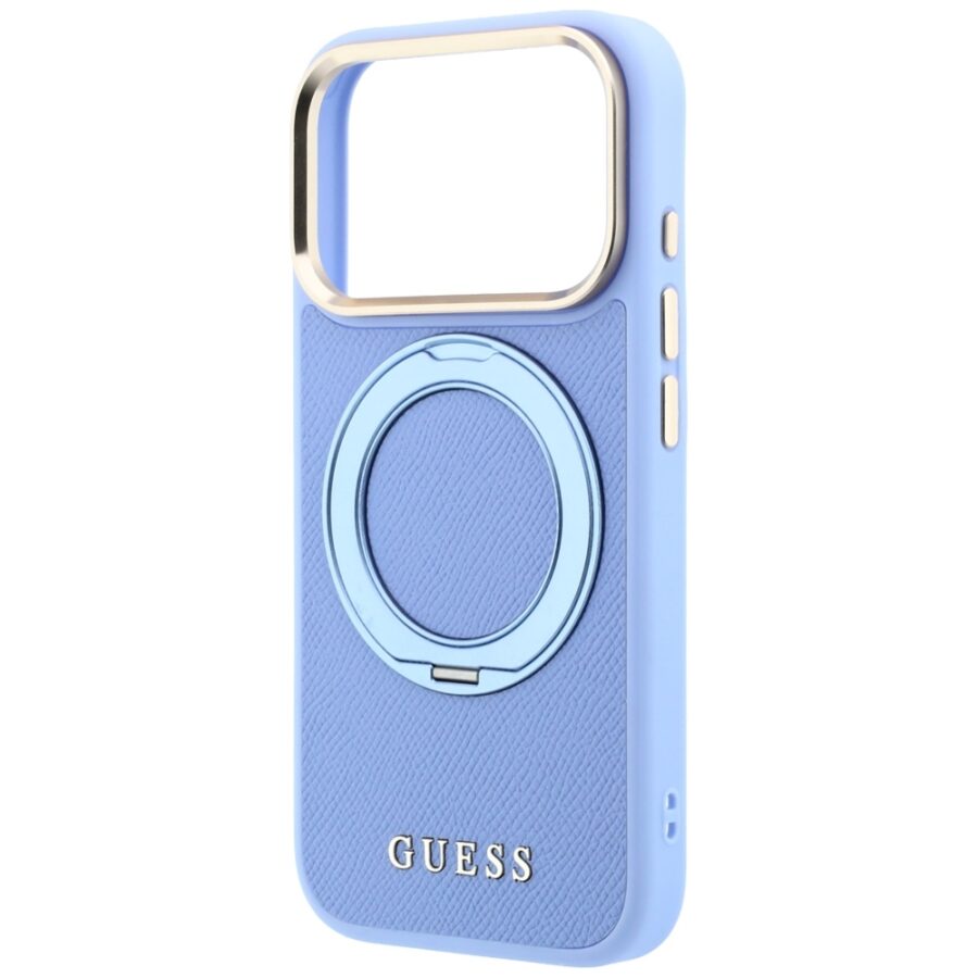 Etui Guess Ring Stand 360 Grained Classic Logo MagSafe do iPhone 18 Pro Max / 17 Pro Max jasnoniebieski