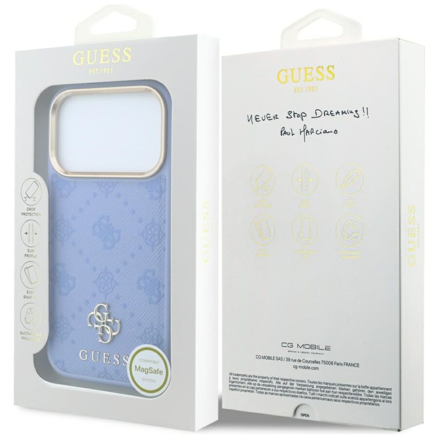 Etui Guess Peony 4G Small Logo MagSafe do iPhone 18 Pro / 17 Pro jasnoniebieski