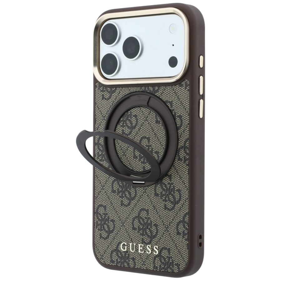 Etui Guess Ring Stand 360 4G Classic Logo MagSafe do iPhone 18 Pro Max / 17 Pro Max brązowy
