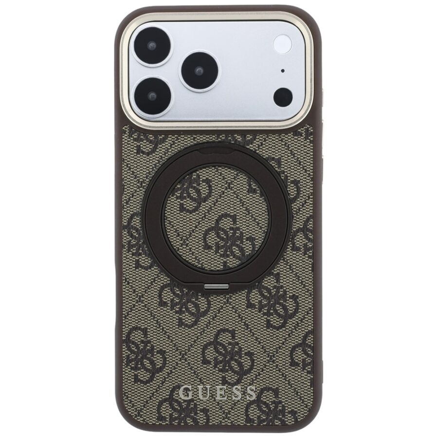 Etui Guess Ring Stand 360 4G Classic Logo MagSafe do iPhone 18 Pro Max / 17 Pro Max brązowy