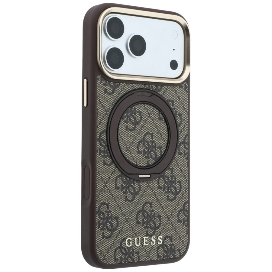 Etui Guess Ring Stand 360 4G Classic Logo MagSafe do iPhone 18 Pro Max / 17 Pro Max brązowy