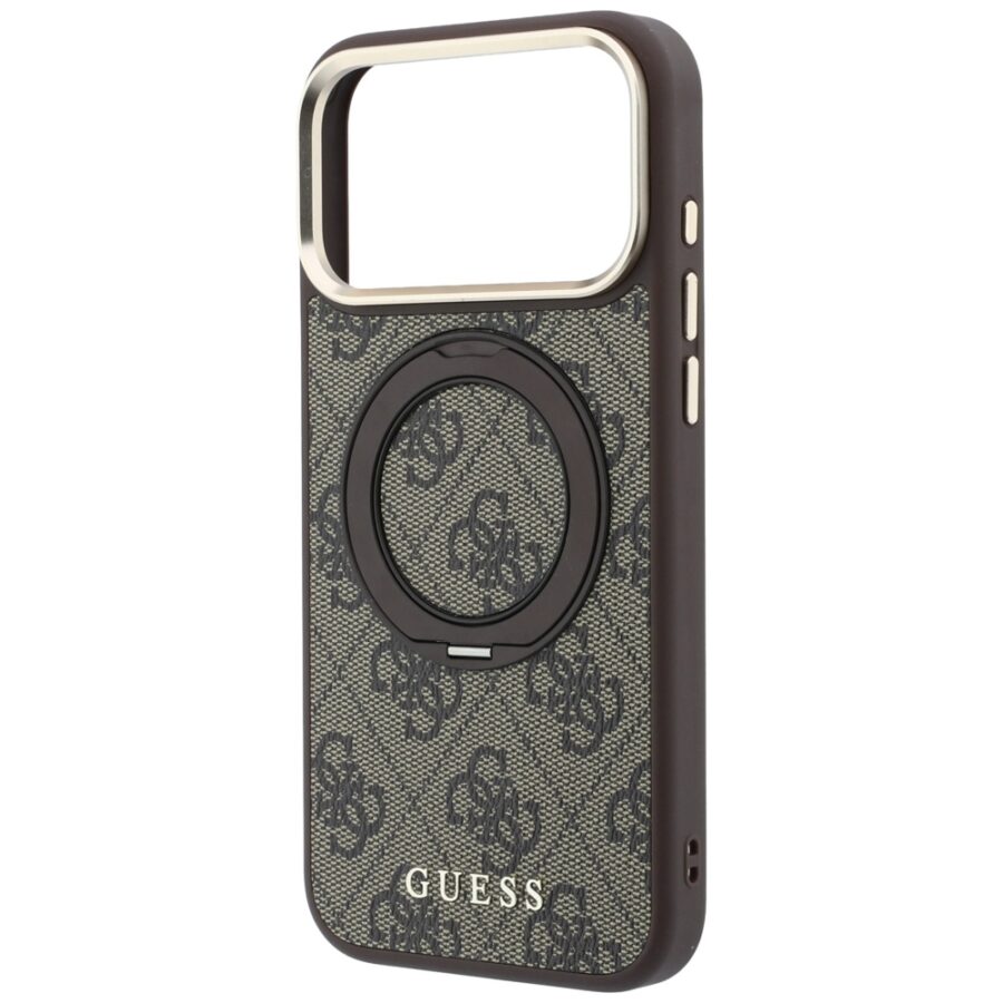 Etui Guess Ring Stand 360 4G Classic Logo MagSafe do iPhone 18 Pro Max / 17 Pro Max brązowy