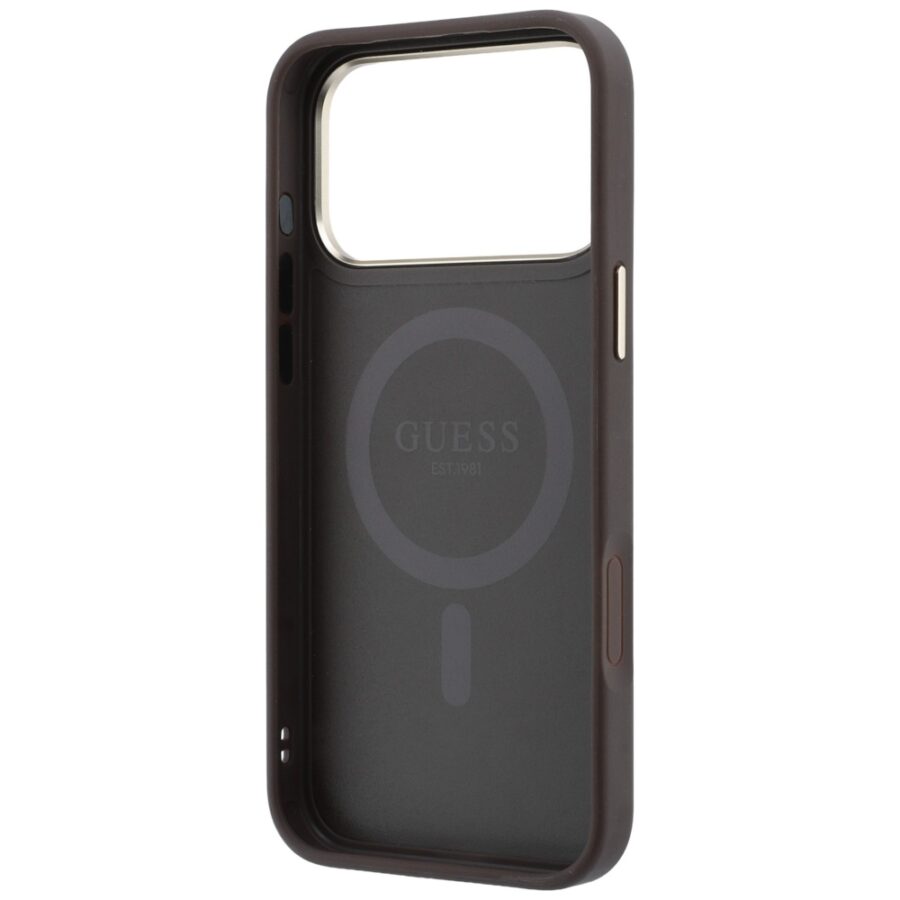 Etui Guess Ring Stand 360 4G Classic Logo MagSafe do iPhone 18 Pro Max / 17 Pro Max brązowy