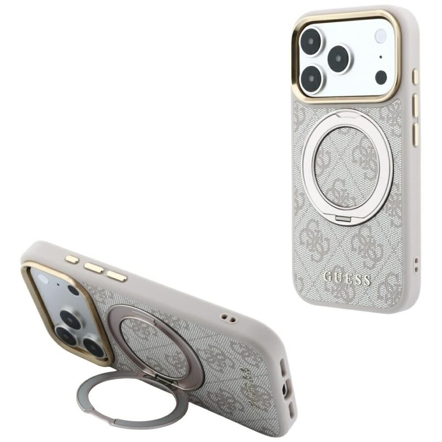 Etui Guess Ring Stand 360 4G Classic Logo MagSafe do iPhone 18 Pro / 17 Pro różowy