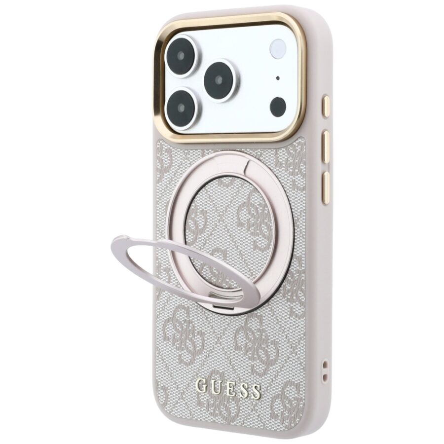 Etui Guess Ring Stand 360 4G Classic Logo MagSafe do iPhone 18 Pro / 17 Pro różowy