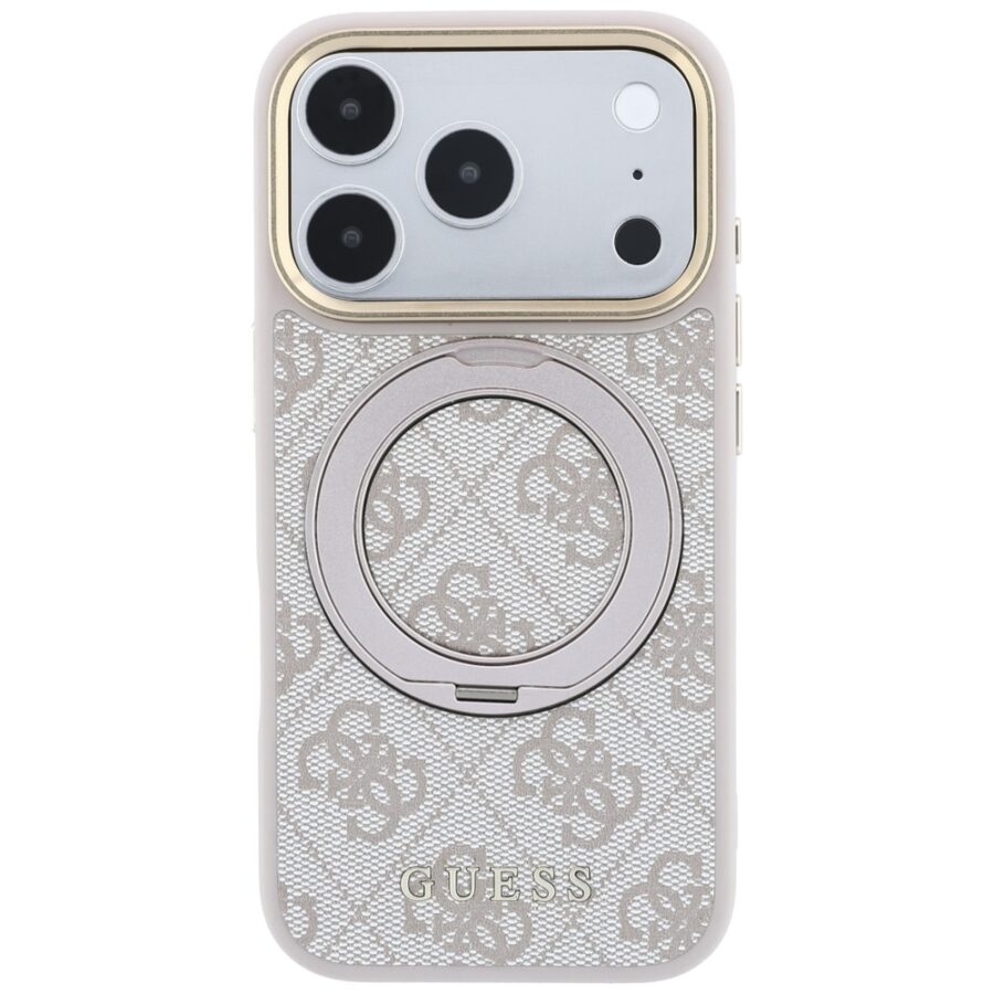 Etui Guess Ring Stand 360 4G Classic Logo MagSafe do iPhone 18 Pro / 17 Pro różowy