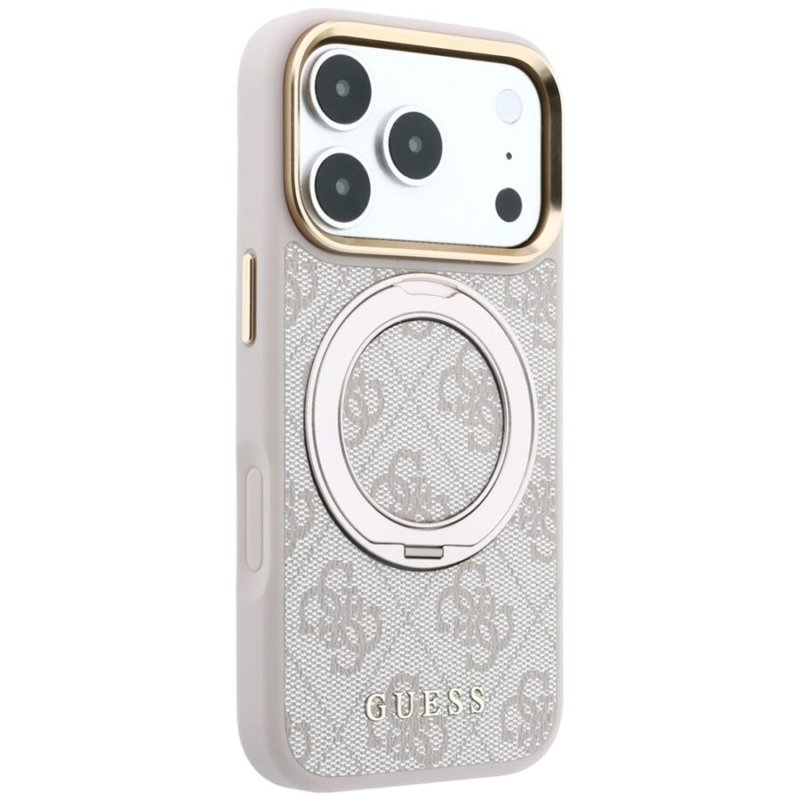 Etui Guess Ring Stand 360 4G Classic Logo MagSafe do iPhone 18 Pro / 17 Pro różowy