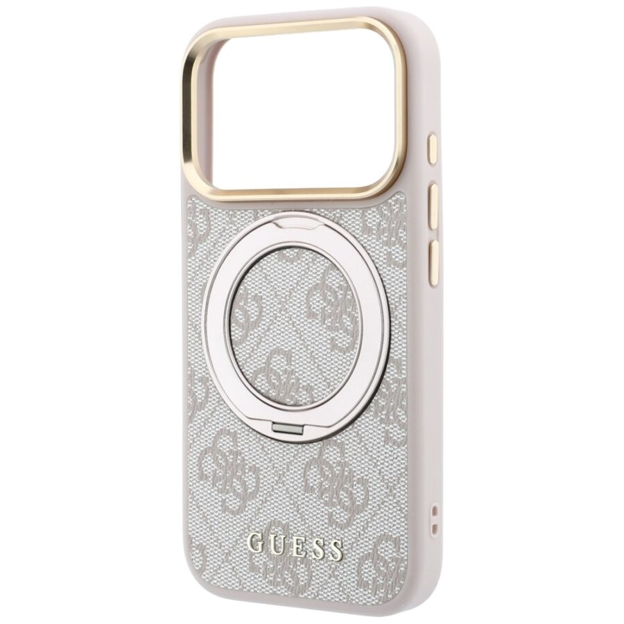 Etui Guess Ring Stand 360 4G Classic Logo MagSafe do iPhone 18 Pro / 17 Pro różowy
