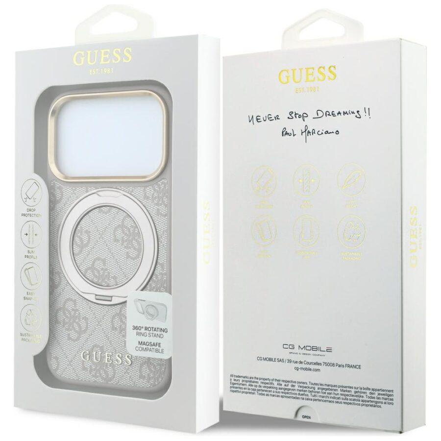 Etui Guess Ring Stand 360 4G Classic Logo MagSafe do iPhone 18 Pro / 17 Pro różowy