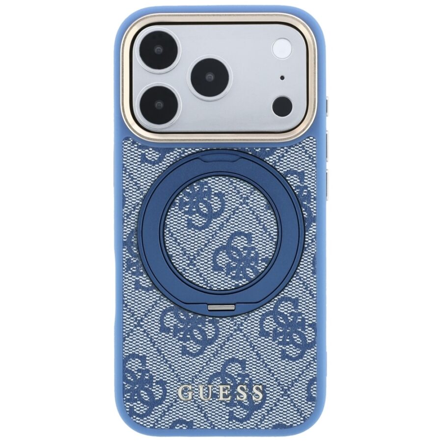 Etui Guess Ring Stand 360 4G Classic Logo MagSafe do iPhone 18 Pro / 17 Pro niebieski