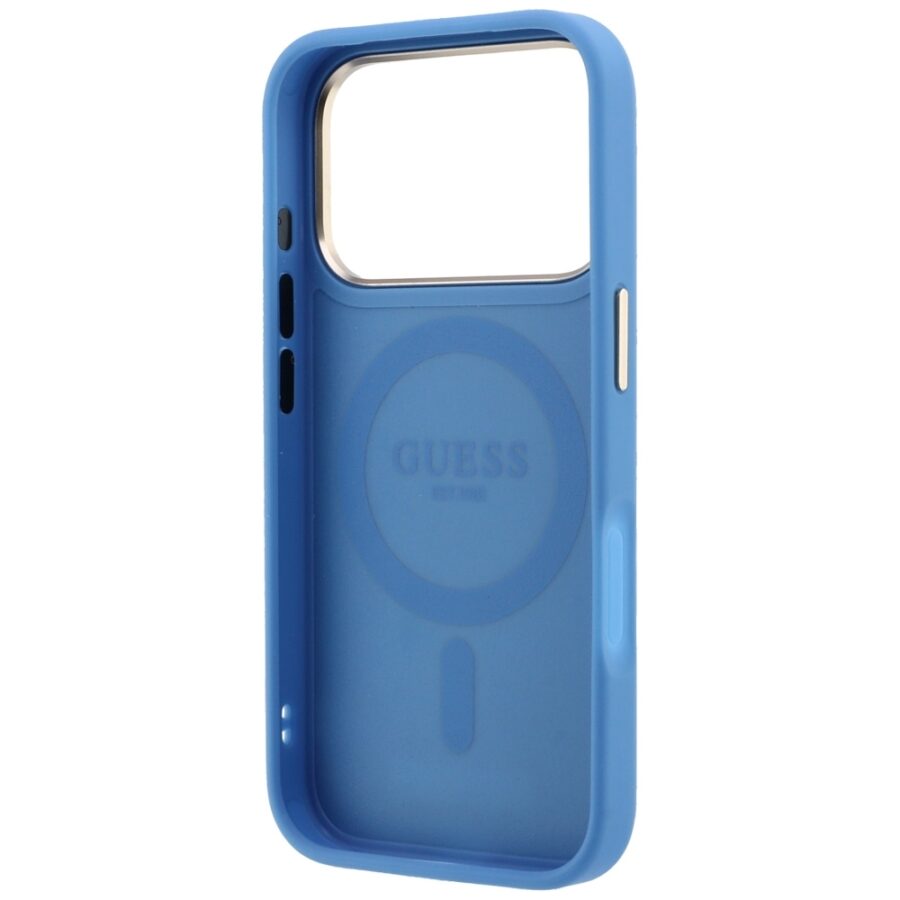 Etui Guess Ring Stand 360 4G Classic Logo MagSafe do iPhone 18 Pro / 17 Pro niebieski