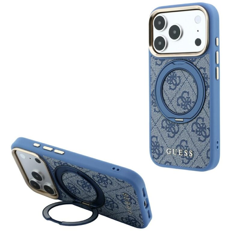 Etui Guess Ring Stand 360 4G Classic Logo MagSafe do iPhone 18 Pro Max / 17 Pro Max niebieski