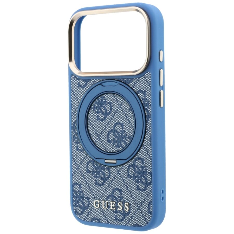 Etui Guess Ring Stand 360 4G Classic Logo MagSafe do iPhone 18 Pro Max / 17 Pro Max niebieski