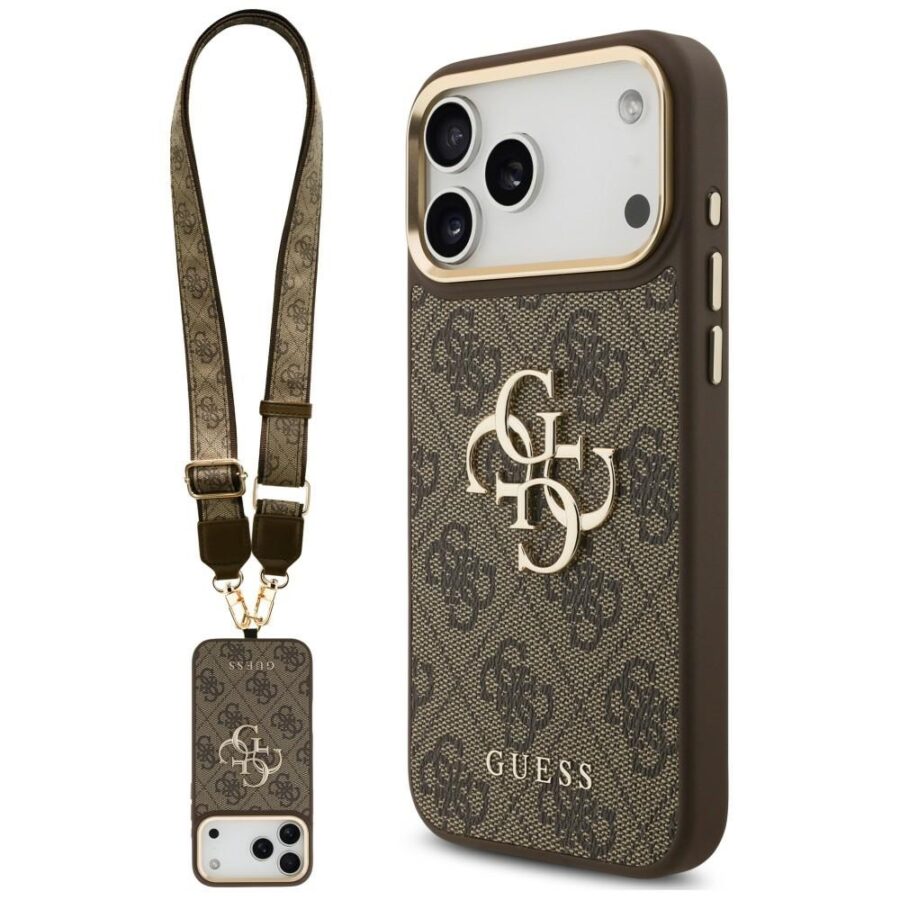 Etui Guess 4G Big 4G Classic Logo Big Strap Metal Buttons do iPhone 18 Pro / 17 Pro brązowy