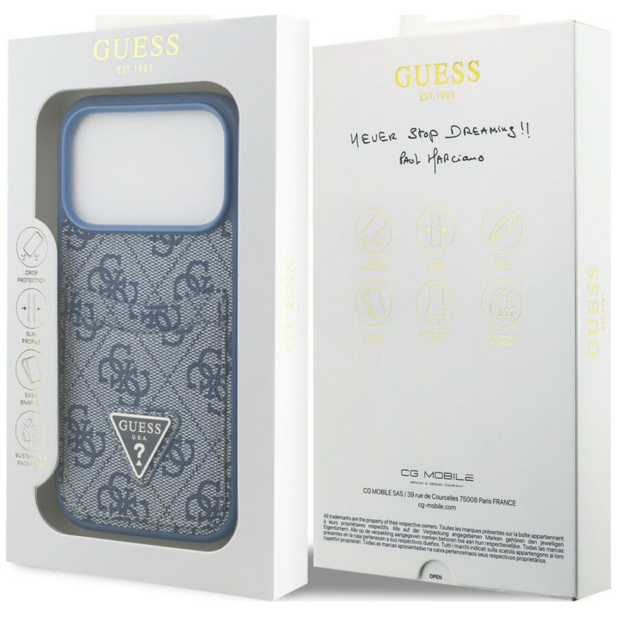 Etui Guess 4G Double Card Triangle do iPhone 18 Pro / 17 Pro niebieski