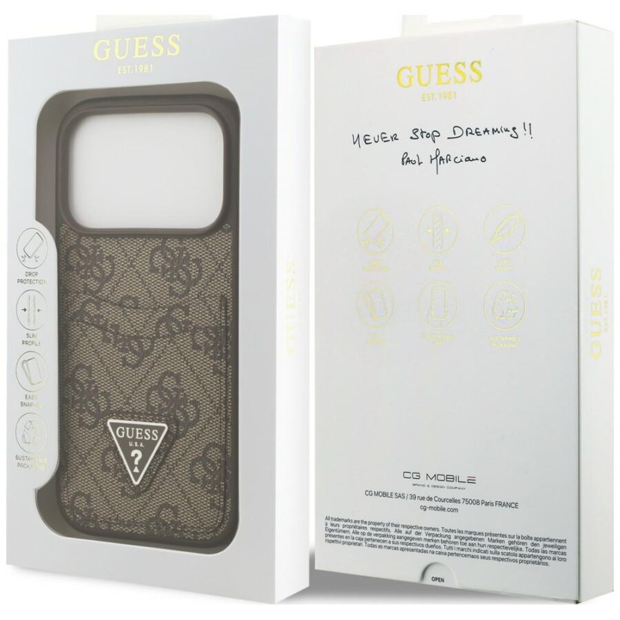 Etui Guess 4G Double Card Triangle do iPhone 18 Pro / 17 Pro brązowy