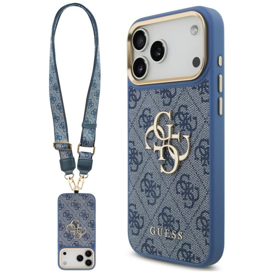 Etui Guess 4G Big 4G Classic Logo Big Strap Metal Buttons do iPhone 18 Pro Max / 17 Pro Max niebieski
