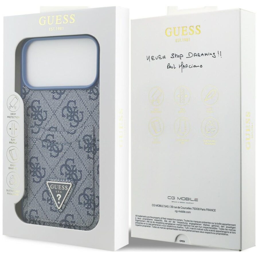 Etui Guess 4G Double Card Triangle do iPhone 18 Pro Max / 17 Pro Max niebieski
