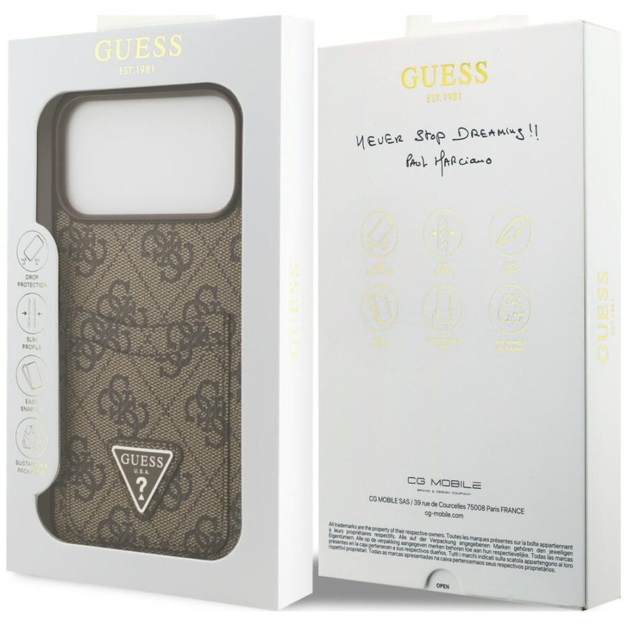 Etui Guess 4G Double Card Triangle do iPhone 18 Pro Max / 17 Pro Max brązowy