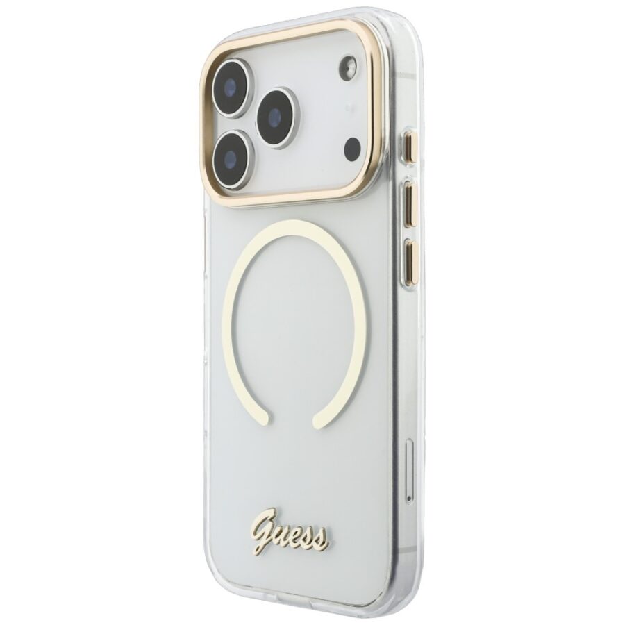 Etui Guess IML Script Metal MagSafe do iPhone 18 Pro / 17 Pro przezroczysty